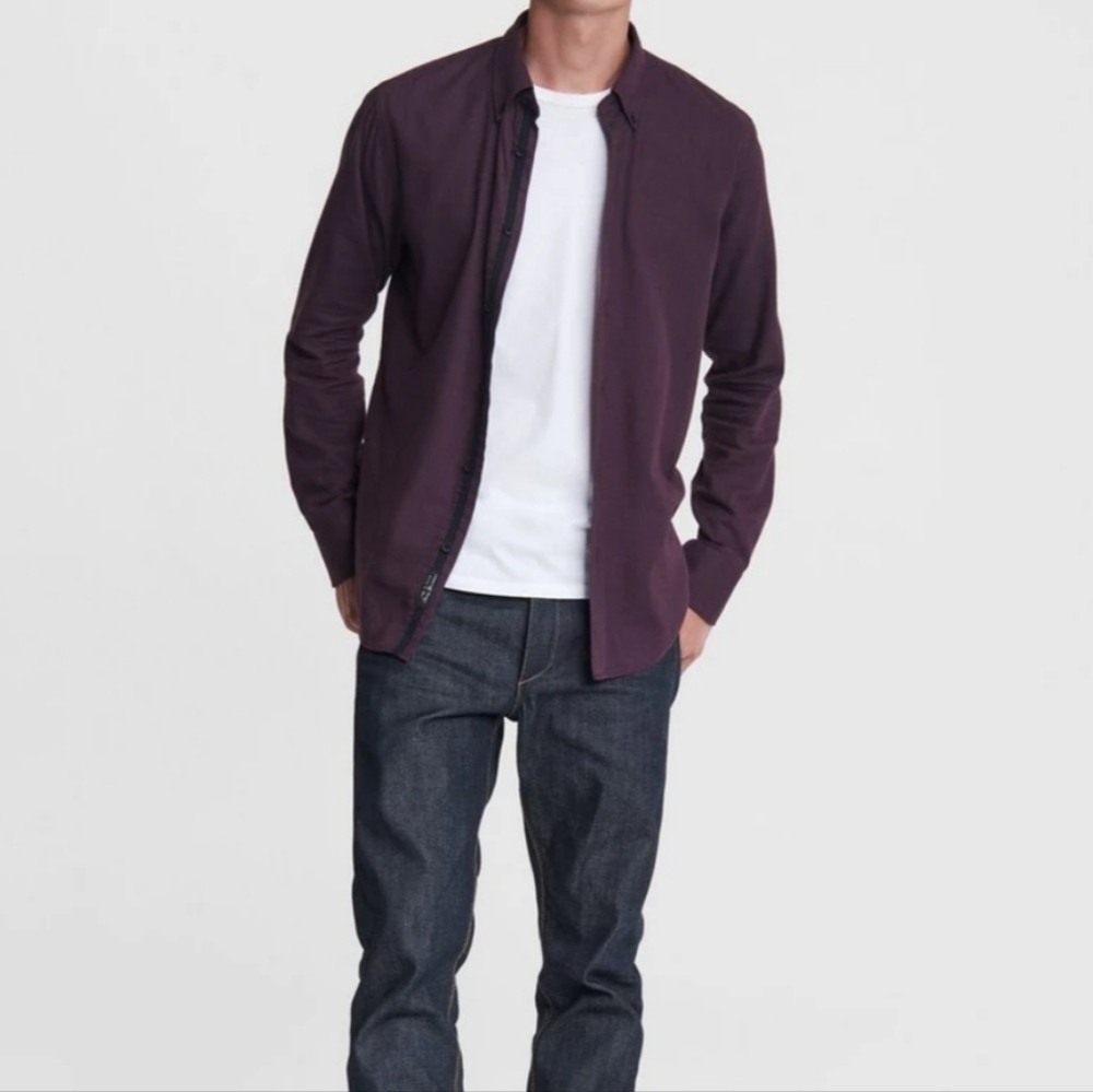 rag & bone Men's Plum Button-Down Casual Shirt - Picture 2 of 12